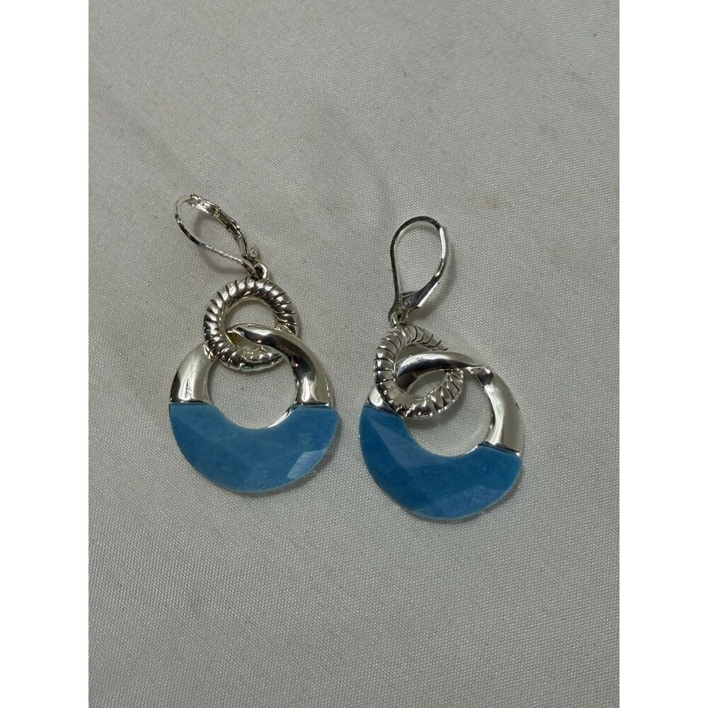 Napier Blue Shell Silver Tone Statement Earrings